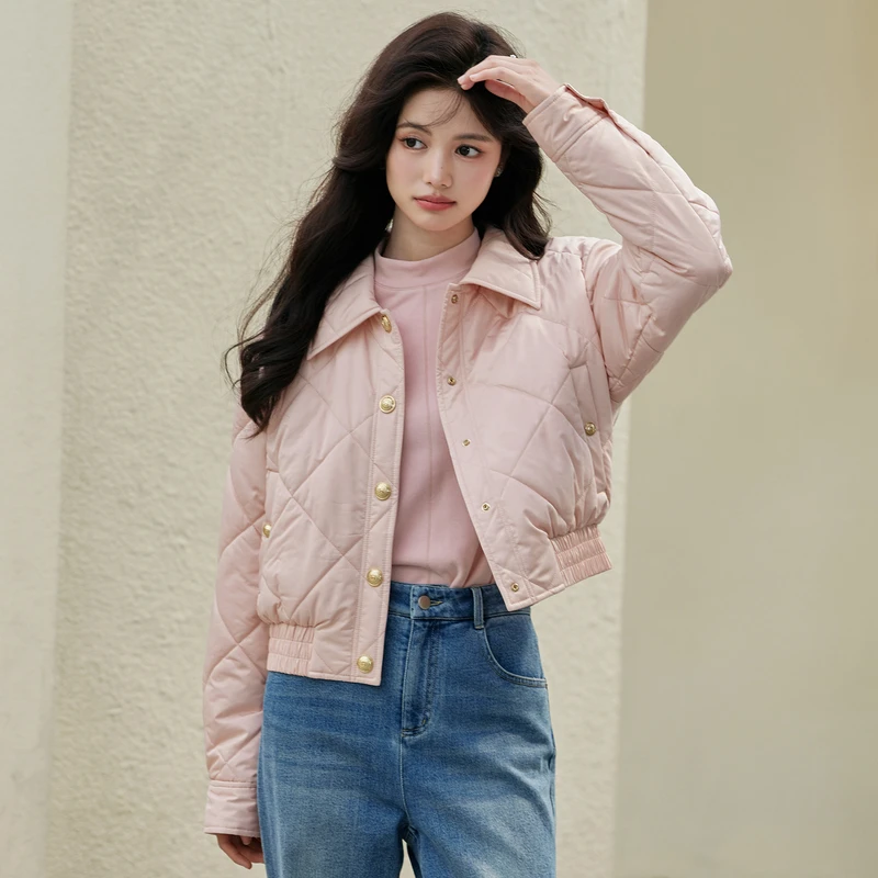 风笛2024冬季新款棉服女装短款时尚休闲上衣翻领夹克加厚保暖外套