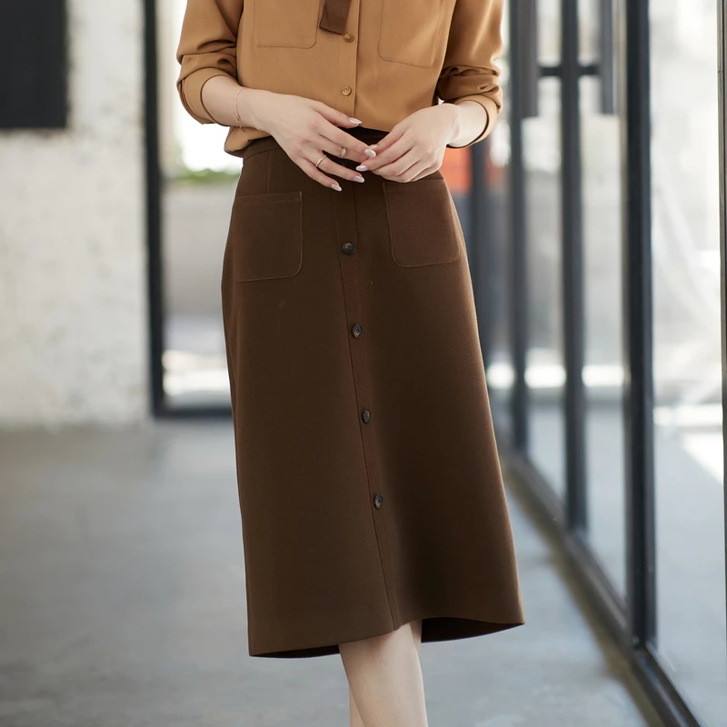风笛毛呢半身裙女秋冬2024新款气质高腰遮胯中长款包臀裙直筒裙