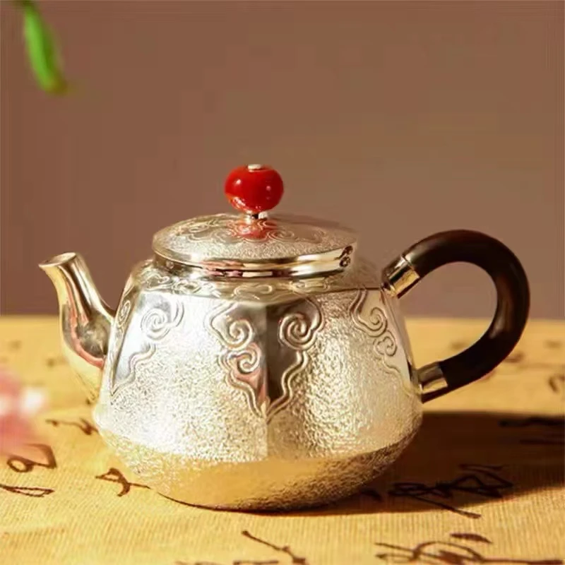 方圆茶器/999纯银手工日式六方银壶防烫高端功夫茶具泡茶壶