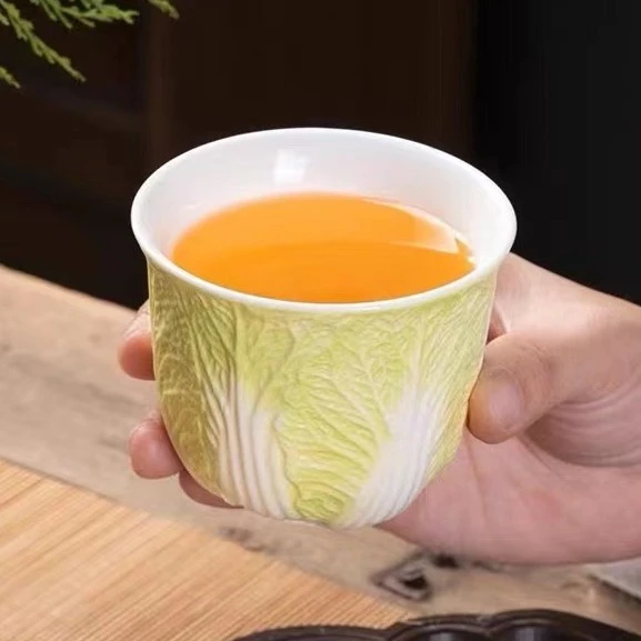陶瓷大白菜主人杯创意个性仿真白菜杯茶杯茶道茶具