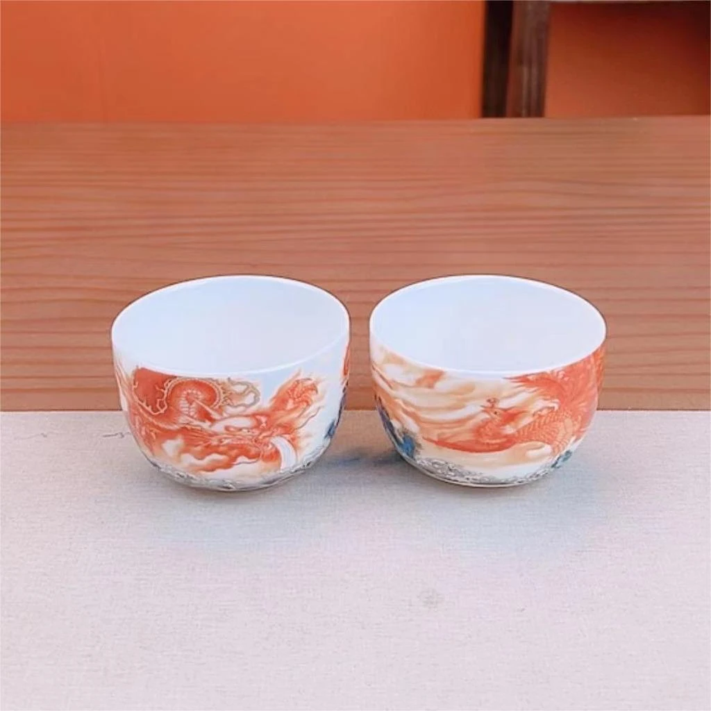 珐琅彩陶瓷主人杯祥龙带內绘茶杯家用茶具（配凤杯）