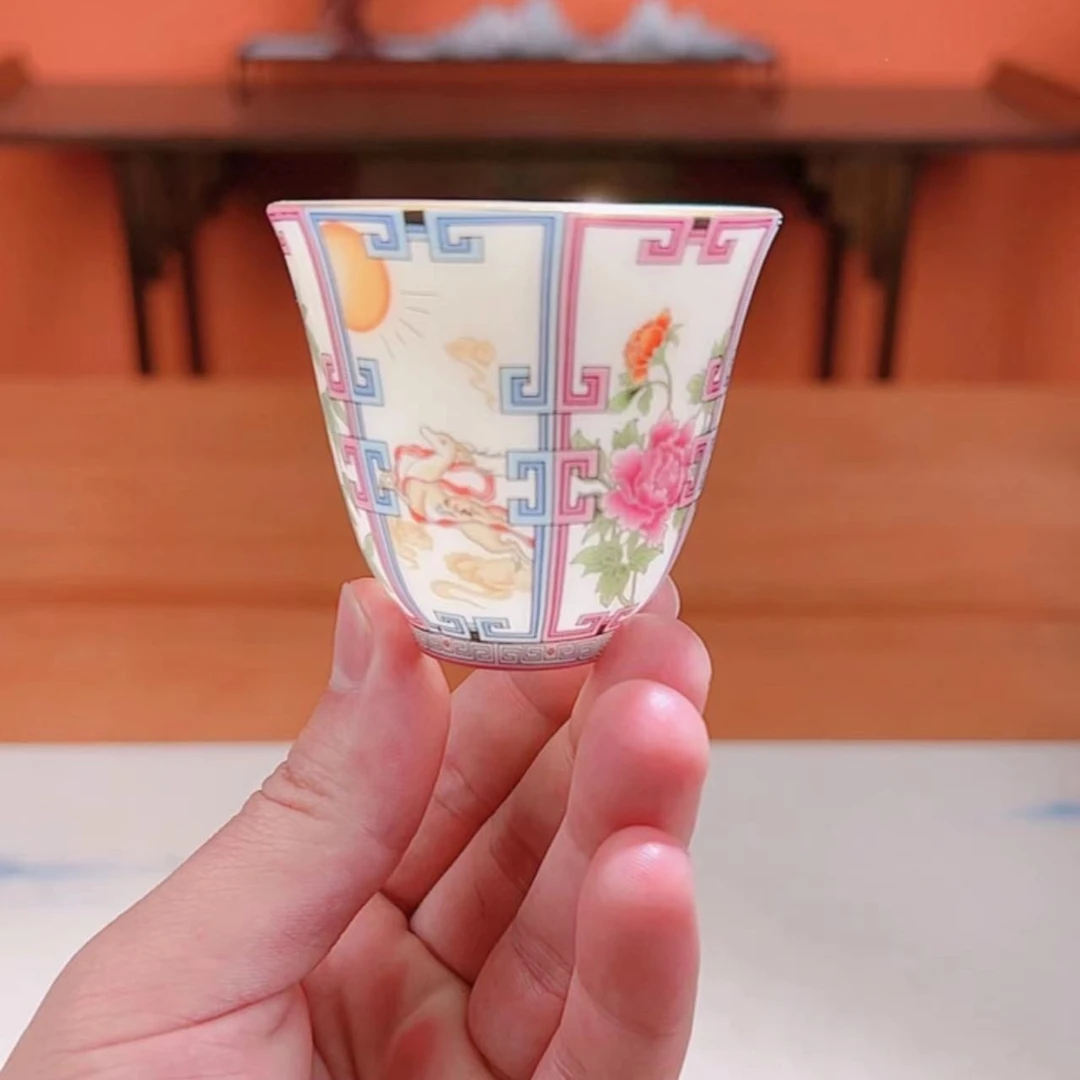羊脂玉瓷茶杯万物生品茗杯珐琅彩陶瓷主人杯
