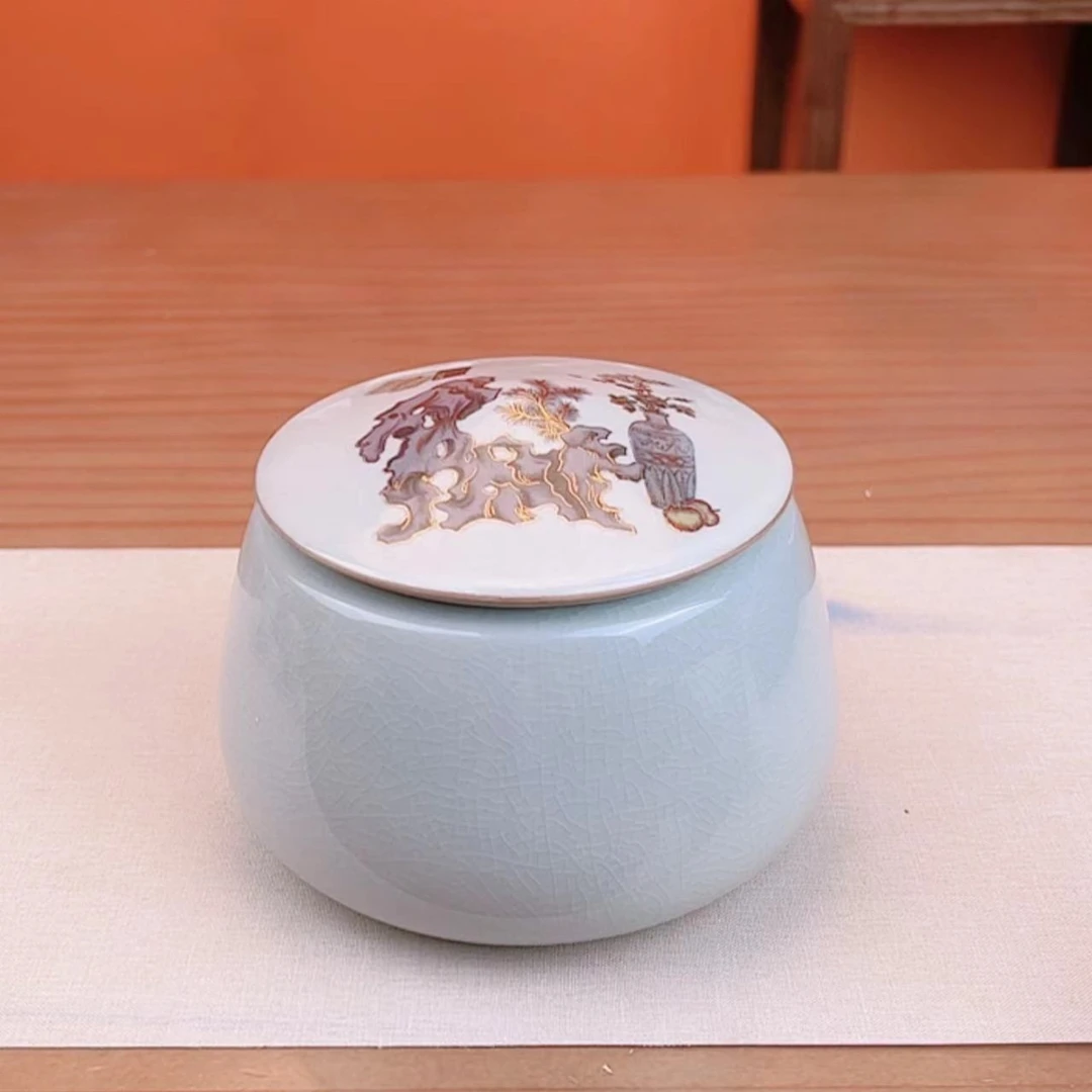 礁石茶叶罐陶瓷开片茶叶罐密封储存罐家用茶道茶具