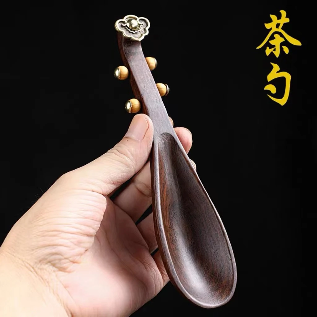 黑檀木实木茶勺 琵琶造型创意茶具茶道家用摆件