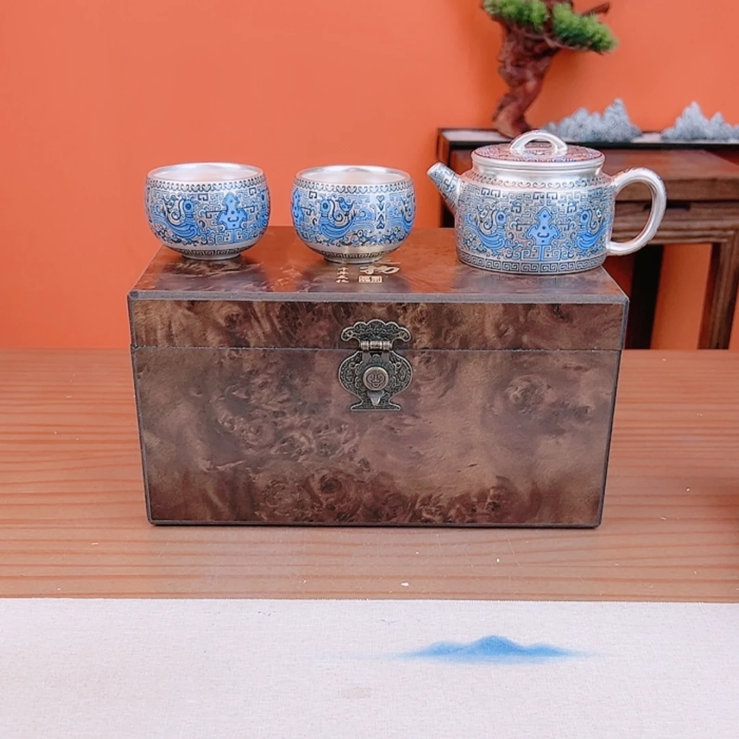 周鸿杰老师神鸟纹陶瓷鎏银汉瓦壶一壶两杯
