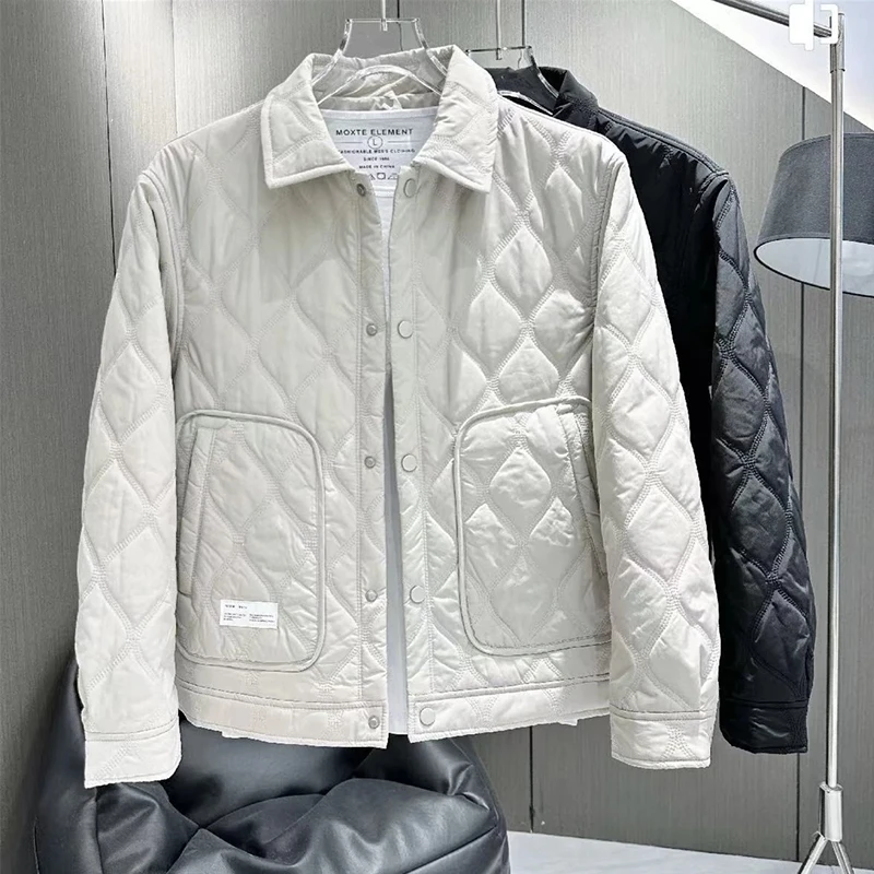 男士小棉袄秋冬季纯色轻薄修身百搭夹克棉服时尚翻领夹克保暖防寒