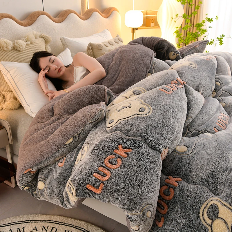 冬被加厚保暖宿舍冬季被芯双人羊羔绒被褥双面绒毛毯加绒被子棉被