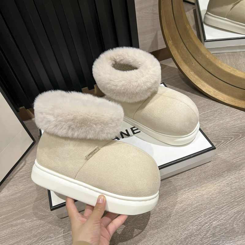 女款防水短筒雪地靴冬天雪地鞋外穿毛绒皮毛一体时尚保暖厚底棉鞋