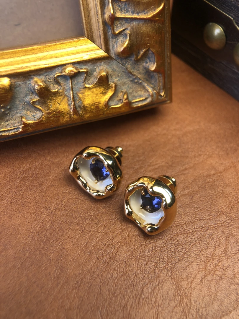 铜合金耳饰 925银针 A2324 FR★【深海之蓝】心形 耳钉