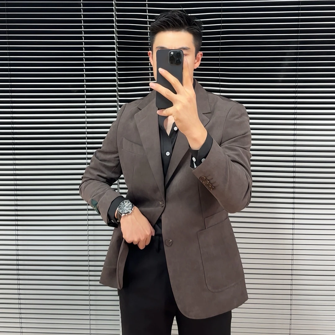 做旧面料新款西服痞帅时尚休闲西装帅气痞帅秋季型男士个性潮流