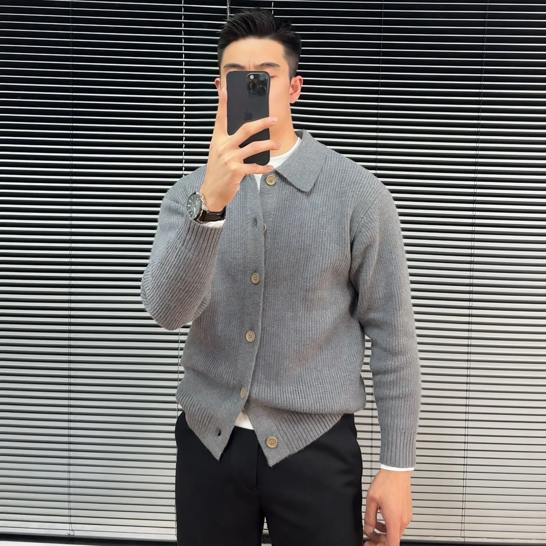 高品质男士针织衫开衫外套翻领休闲毛衣男秋冬修身潮流痞帅男装