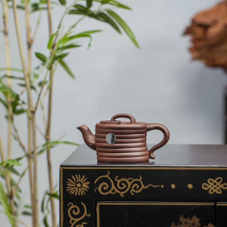 官窑紫砂一厂90年代镭射标期-紫古钱币壶 150cc