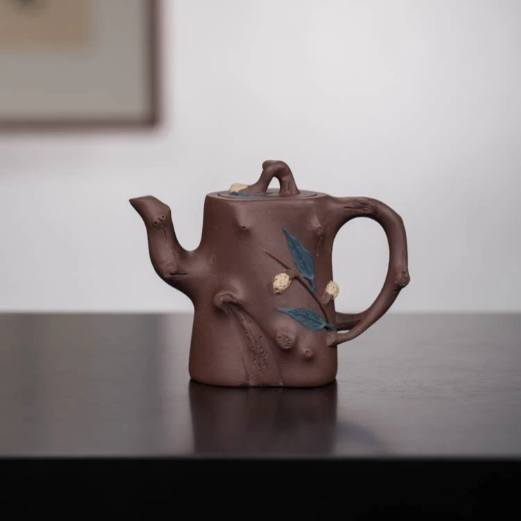 官窑紫砂一厂90年代镭射标期-紫泥双色佛手椿 130cc