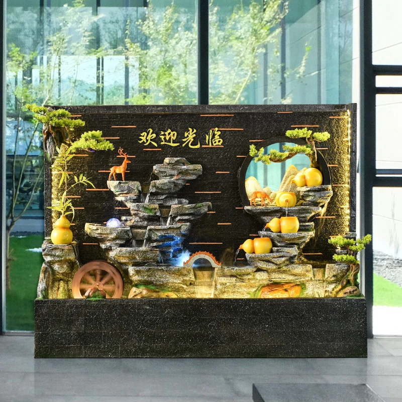 水幕墙流水屏风玄关客厅装饰造景观庭院鱼池假山流水喷泉水景摆件