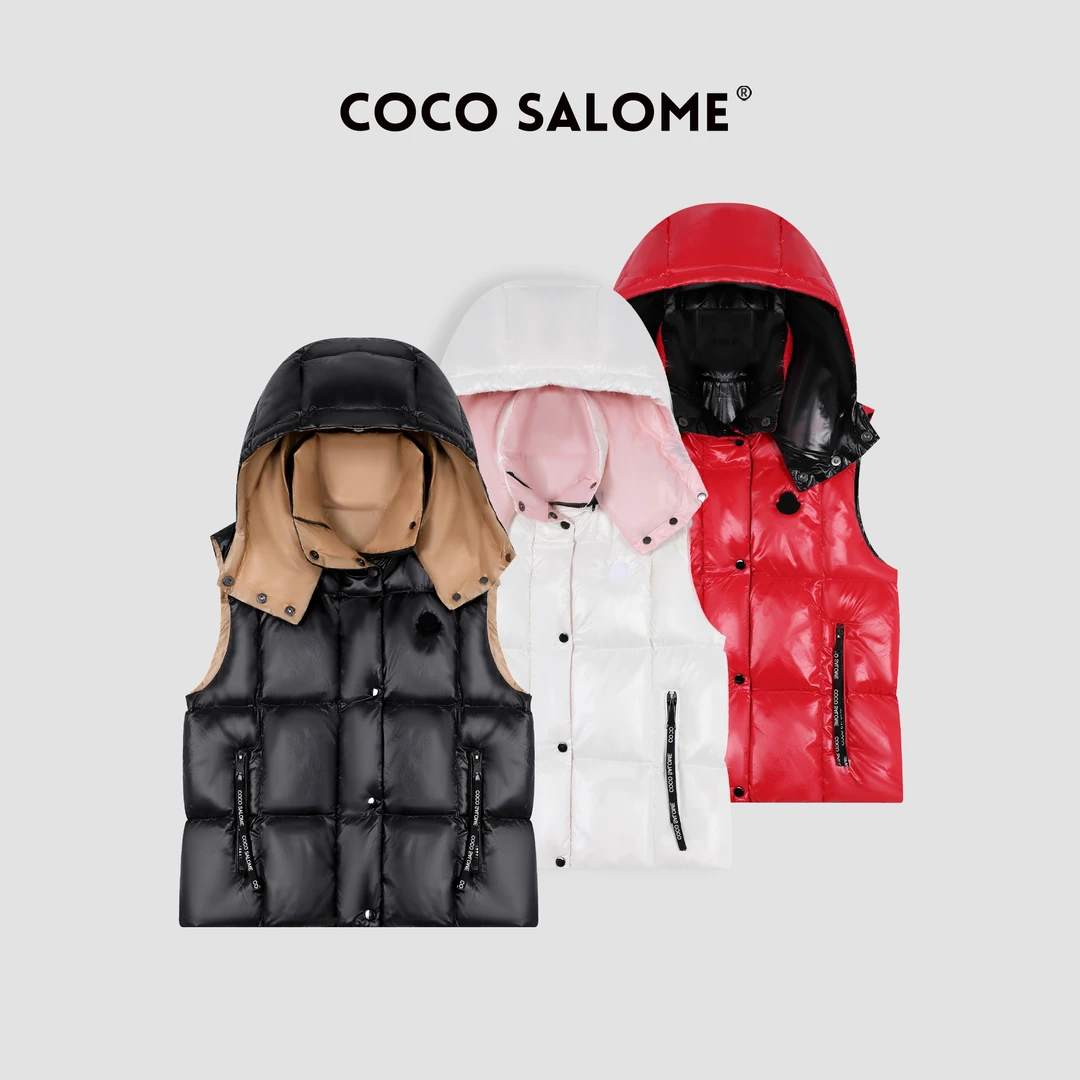 COCO SALOME⑿【门口马甲】撞色时尚洋气白鸭绒保暖羽绒服女装4605