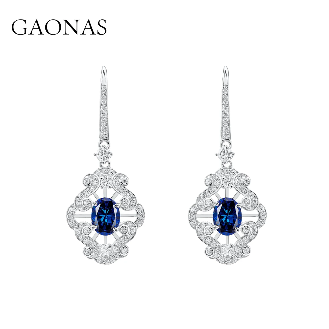 GAONAS 925银合成锆石耳饰 云顶天宫经典日常灵动蓝耳挂 BE111250