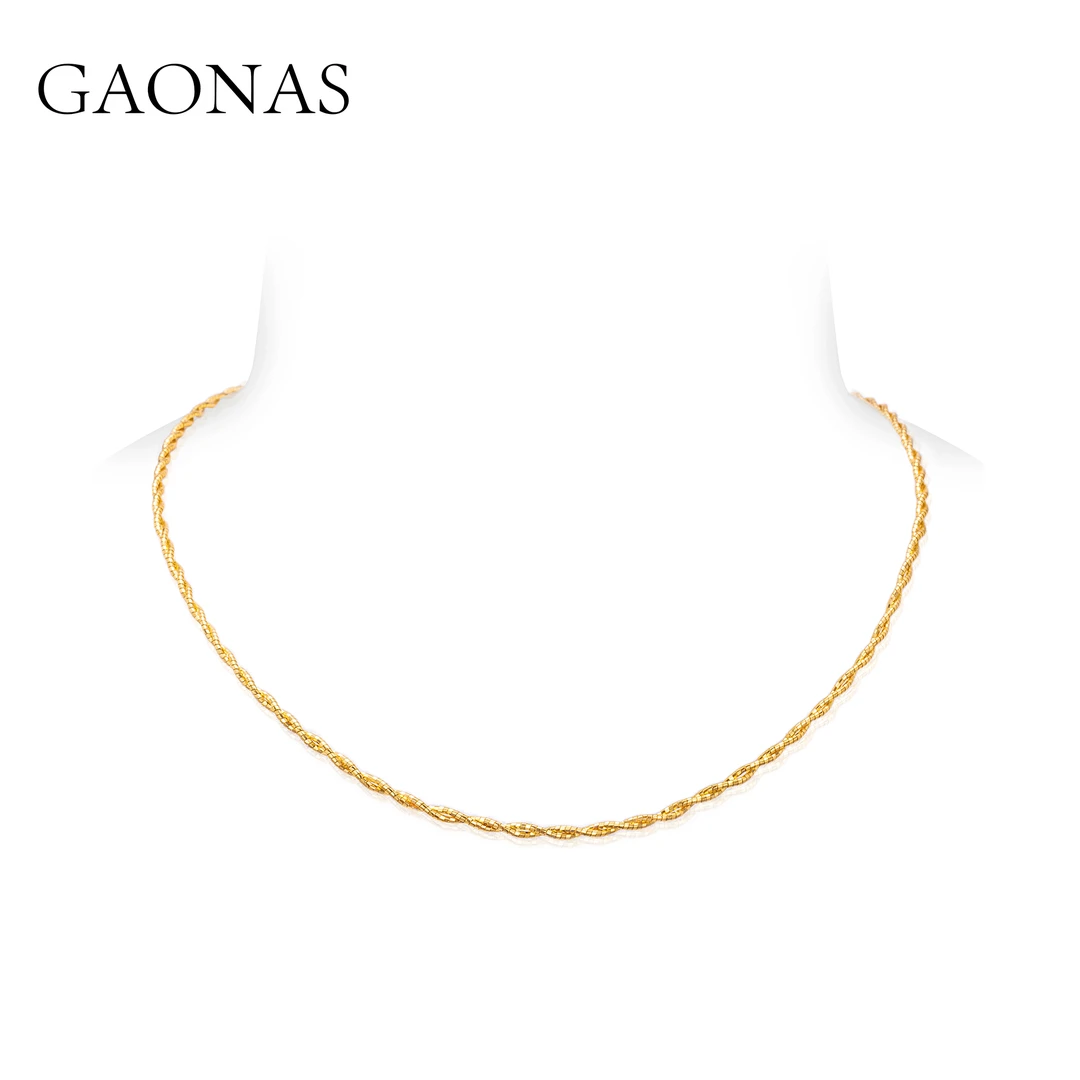 GAONAS 链子925银合成锆石 时尚百搭  女士简约金色项圈 10622XGO