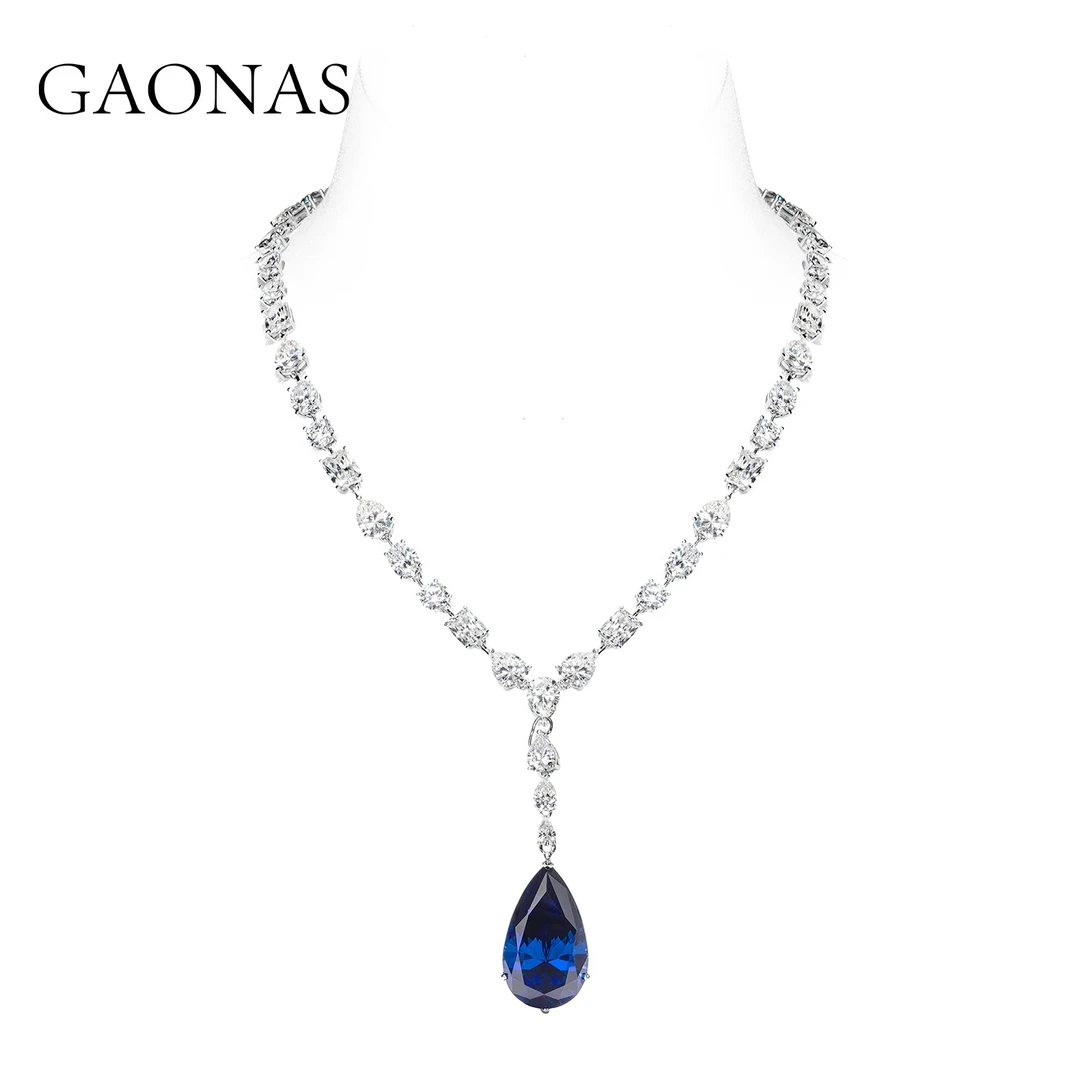 GAONAS 坠链均925银合成锆石 高纳仕 殿堂重磅Y多功能链水滴项链
