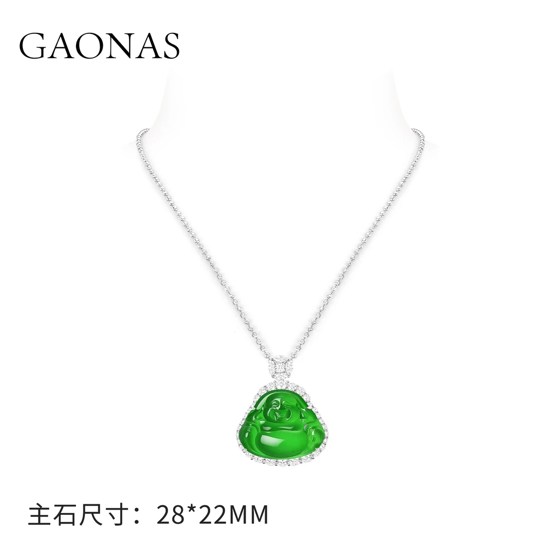 GAONAS 坠链均925银合成锆石 绿色时尚小佛公项链带链子 10252XG