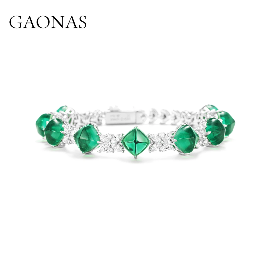 GAONAS 925银合成锆石手链 高纳仕 轻奢时尚绿色糖塔手链GS124000