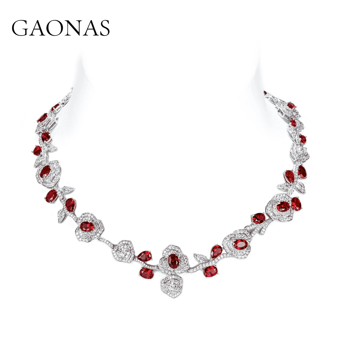 GAONAS 坠链均925银合成锆石 高纳仕 时尚荆棘玫瑰 项链 RX076066