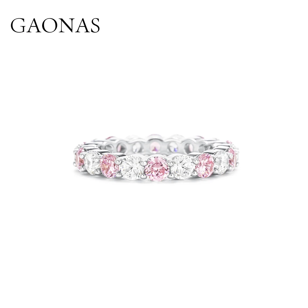 GAONAS 925银合成锆石戒指 高纳仕  经典时尚百搭粉排戒 FJ129333
