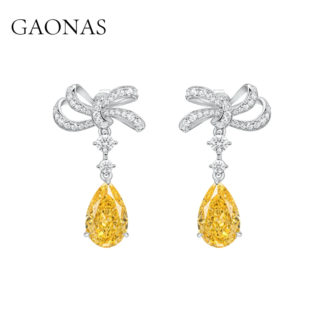 GAONAS 925银合成锆石耳饰 高纳仕 时尚 黄蝴蝶结耳钉 YE092283