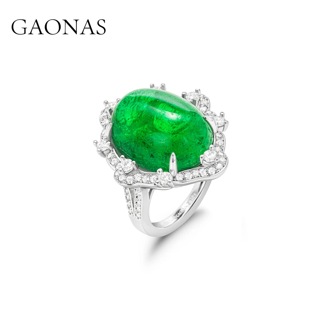GAONAS 925银合成锆石戒指 高纳仕 时尚绿蛋形豪镶戒指 GJ072500