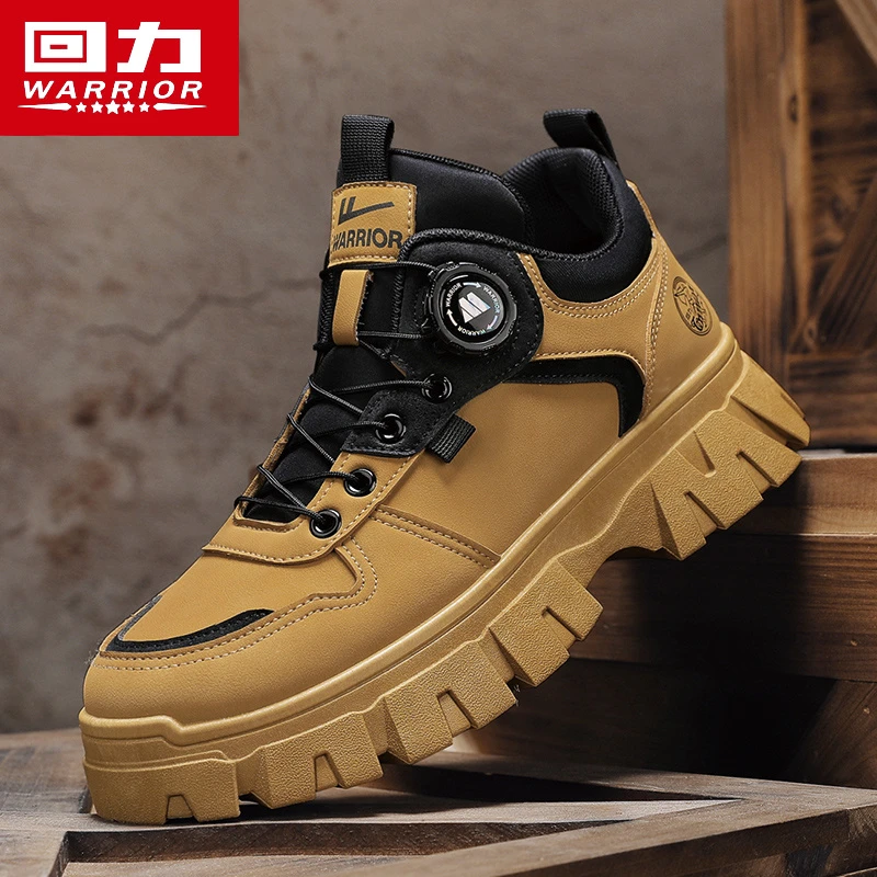 回力男鞋2024秋季新款休闲马丁靴男款旋转扣大黄靴工装鞋男士皮靴
