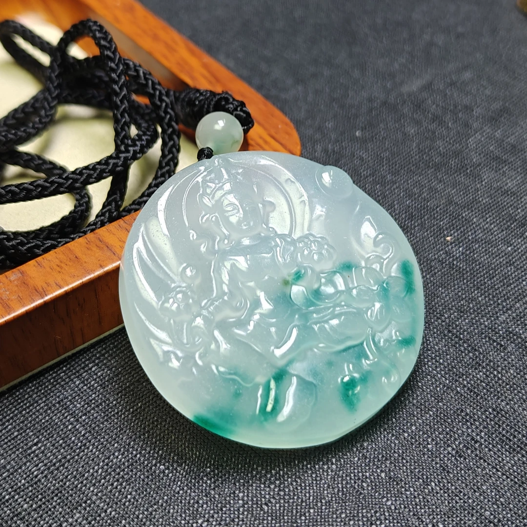 [停业清货]缅甸冰底飘花观音牌吊坠-赠链-777-多样性发一