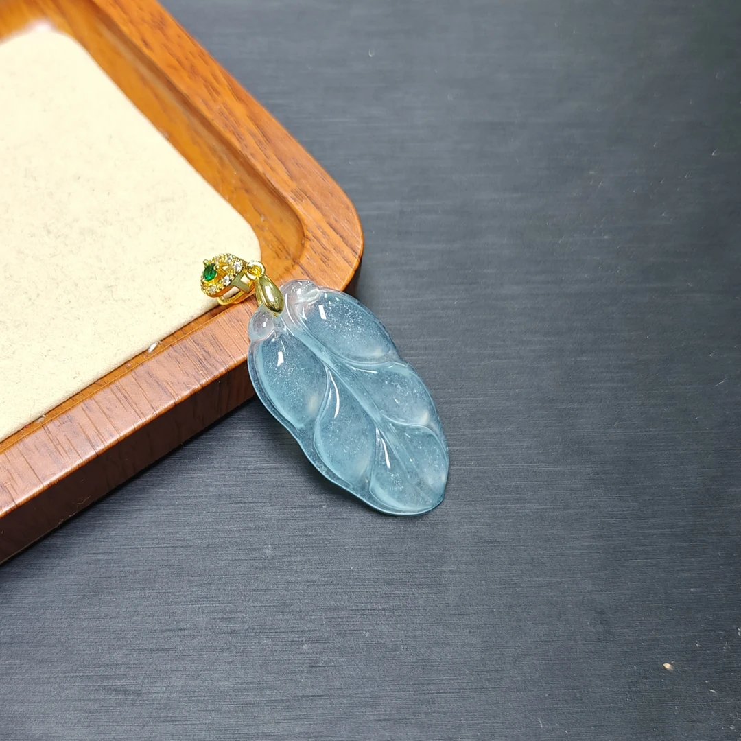 [停业清货]幻缅甸冰底老蓝水叶子吊坠-赠链-160-多样性发一