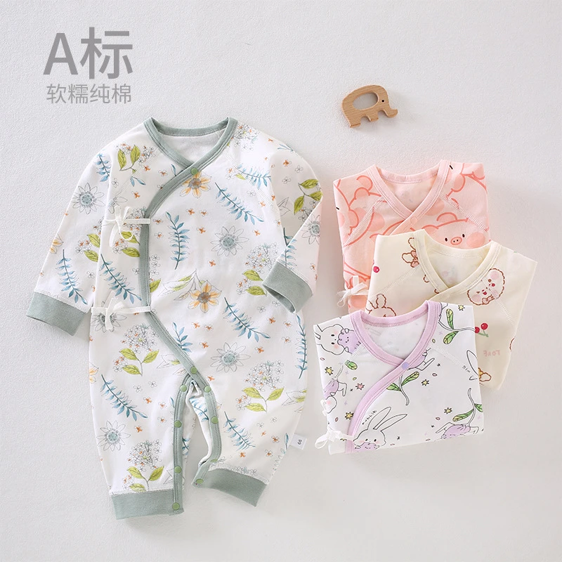 新生婴儿连体衣长袖初生宝宝和尚服无骨哈衣四季爬服系带服蝴蝶衣