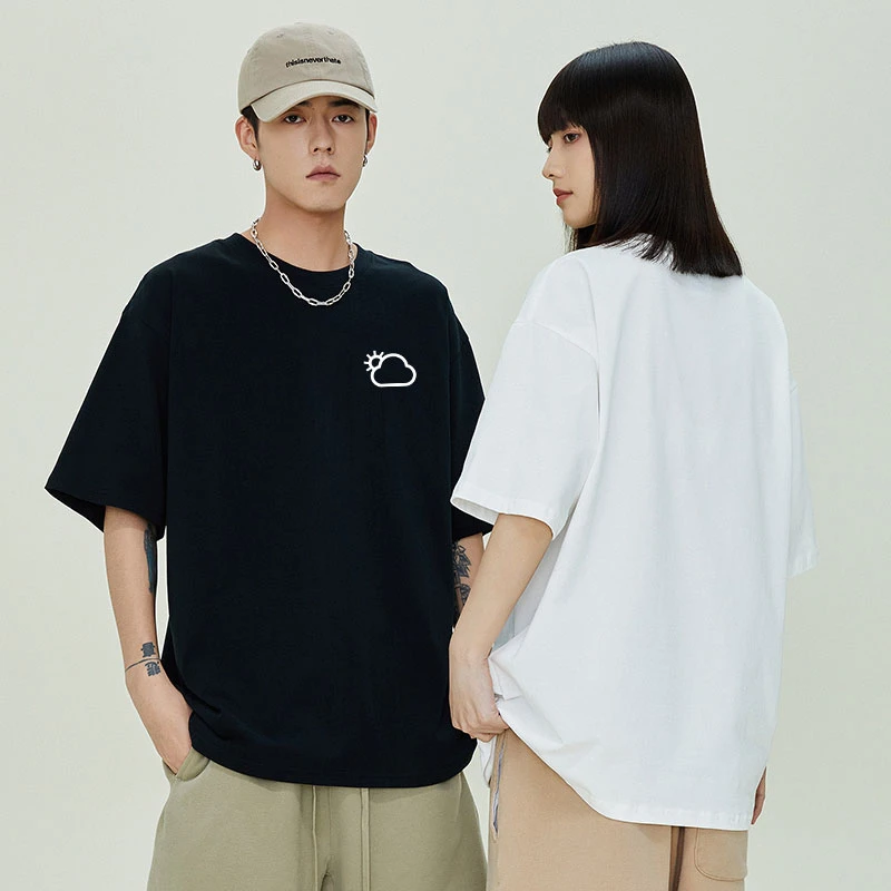 2025新款纯棉短袖t恤男圆领休闲潮流宽松半袖青年打底情侣装上衣