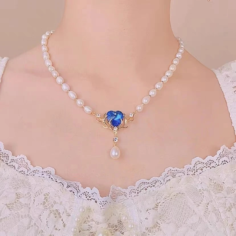 铜合金项链 高级感时尚一鹿相伴爱心天然项链网红爆款百搭项链女