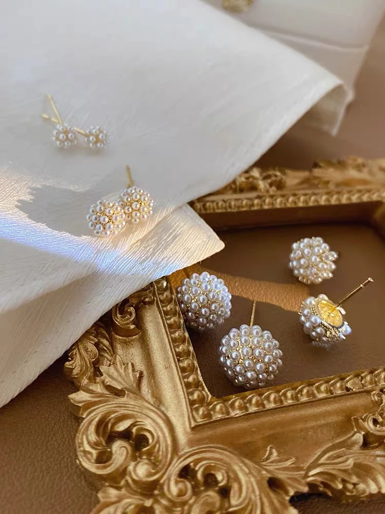 铜合金耳饰 精品微镶小米珠耳钉银针气质小巧精致小耳钉甜美气质