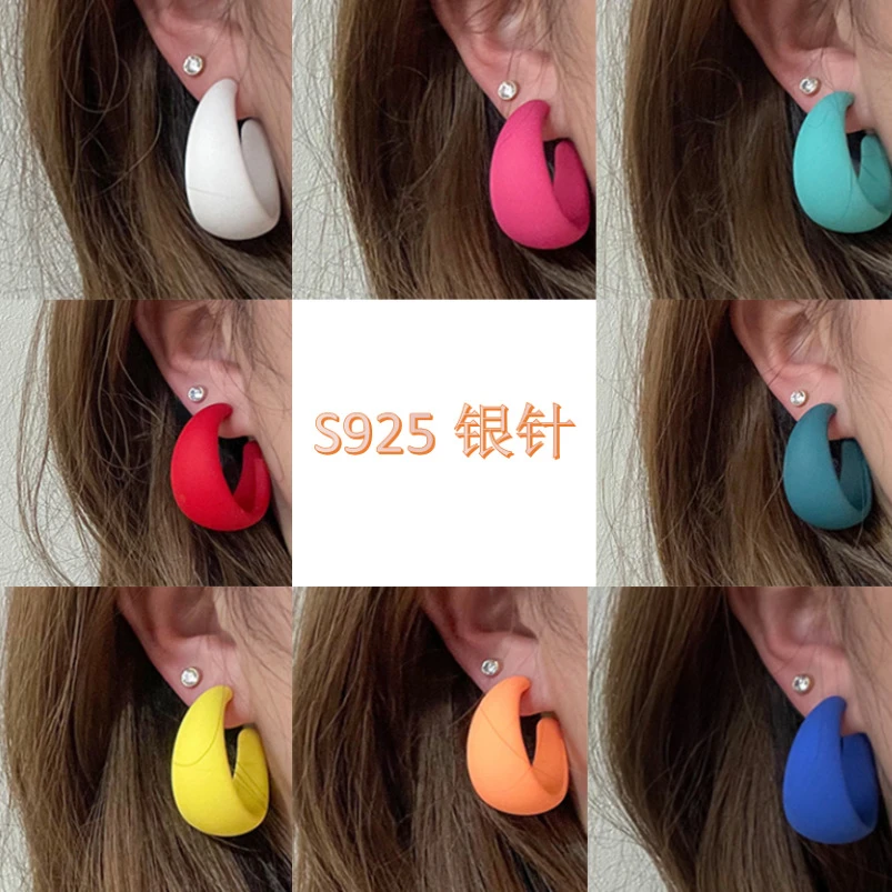非金属亚克力耳饰 银针雾面磨砂糖果色C字耳环女时尚耳钉2025新款