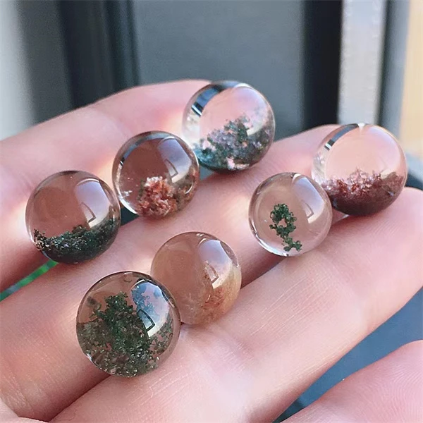 天然绿幽灵圆珠散珠吊坠彩幽多宝四季幽灵diy转运珠手工磨白水晶