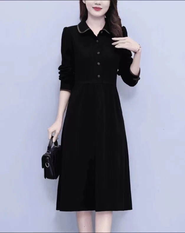 2024新款Y897时尚气质女神范长袖遮肚修身显瘦连衣裙