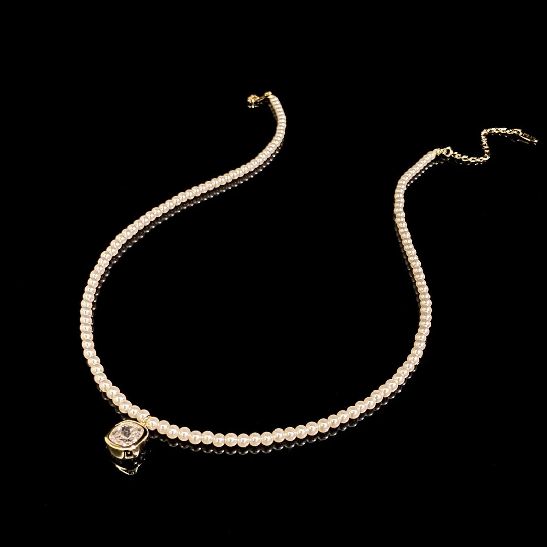 铜合金仿珍珠项链 气质精致百搭简约小方糖项链X6463