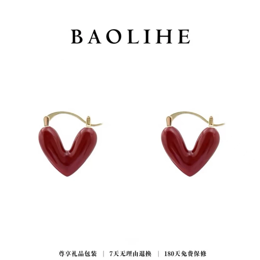 铜合金耳饰 银针 精致百搭镂空红色气球爱心耳钉E3405