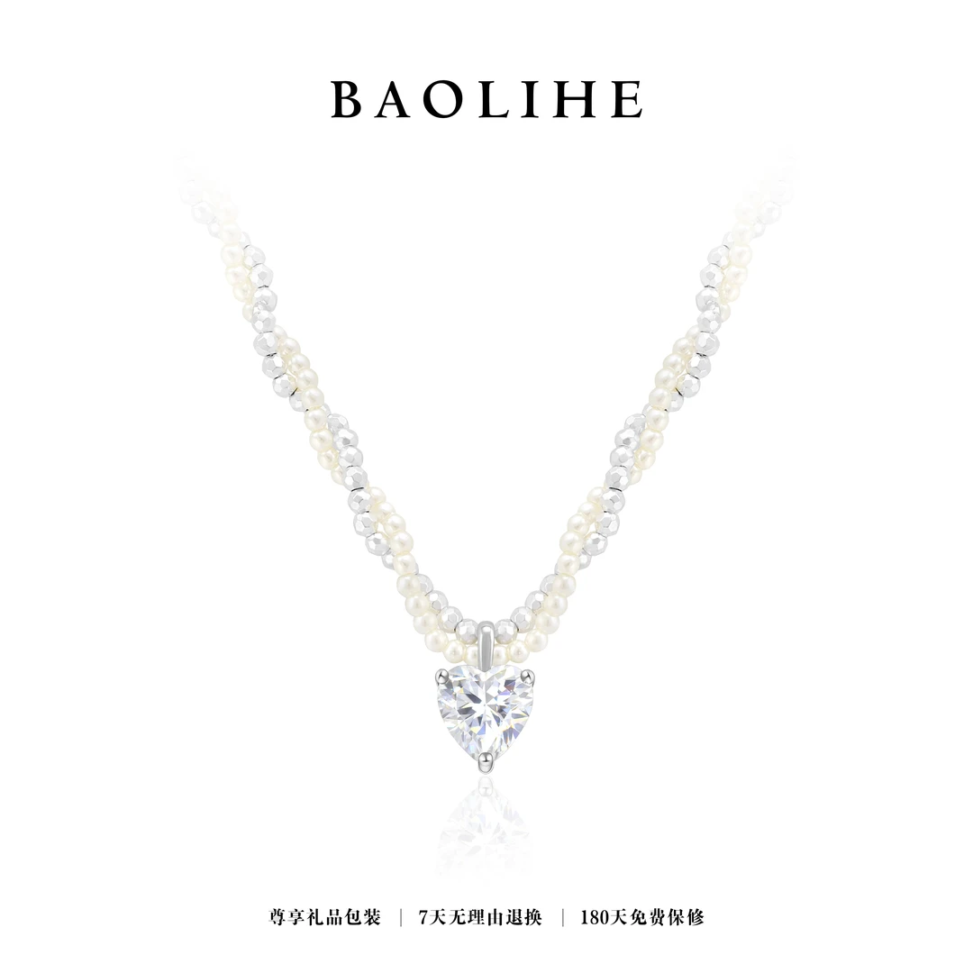 铜合金仿珍珠项链 精致缠绕璀璨爱心项链X6088