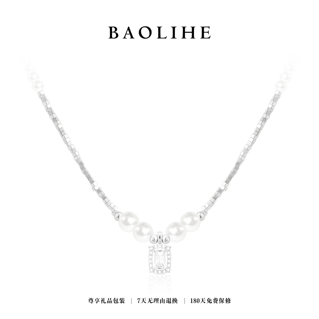 镀白金  微笑小方块  时尚项链X6590