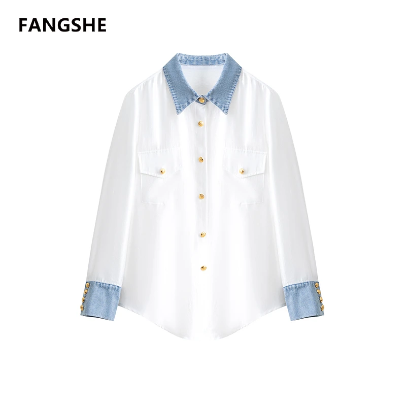 【私人高定】牛仔拼接金属扣气质时尚百搭衬衫A1557YJ