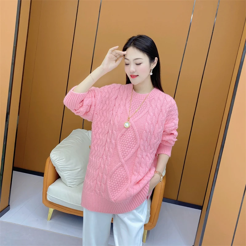 【小幸运】 纯手工麻花圆领多色毛衣女中长款时尚针织衫FS-0272