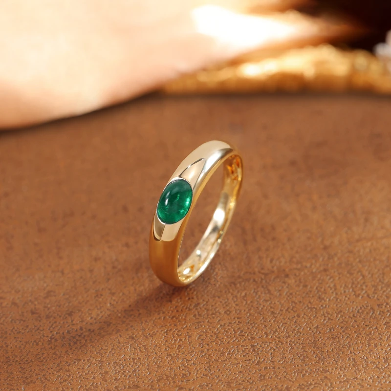18K金天然祖母绿戒指复古简约轻奢气质小众