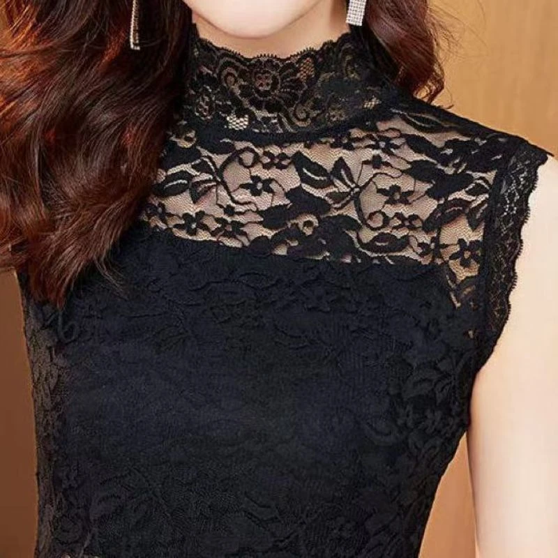 新款百搭假领子薄款蕾丝防走光半高领背心秋冬蕾丝打底衫修身显瘦