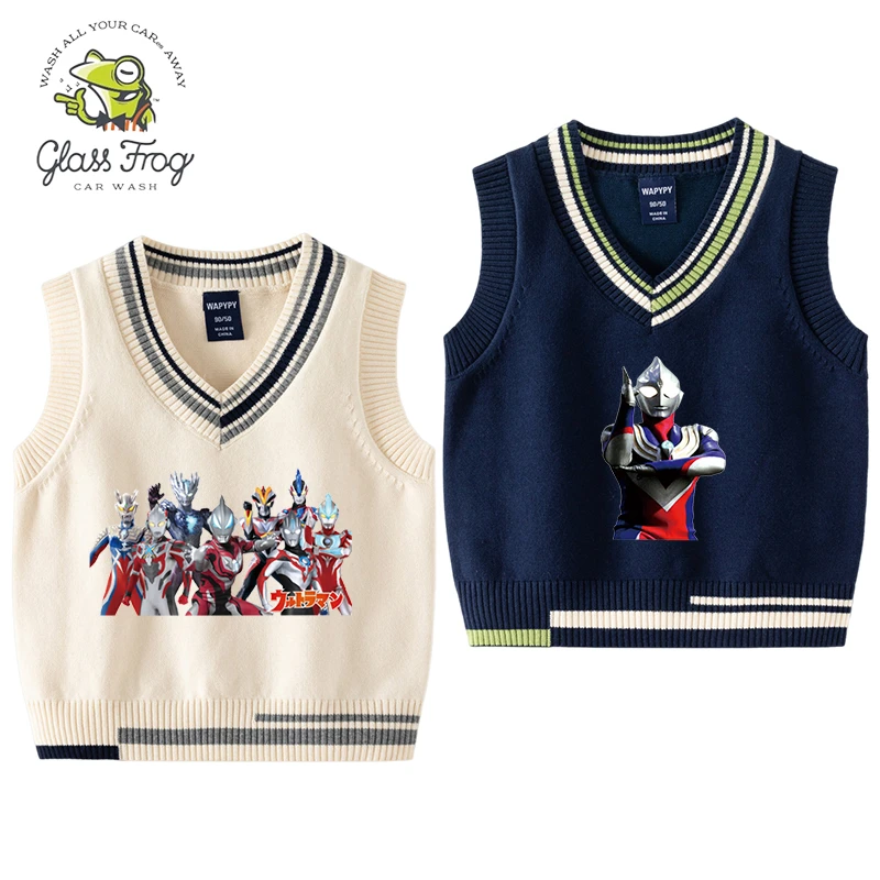 奥特曼马甲男童针织衫宝宝春秋女童背心童装儿童毛线衣坎肩打底衫