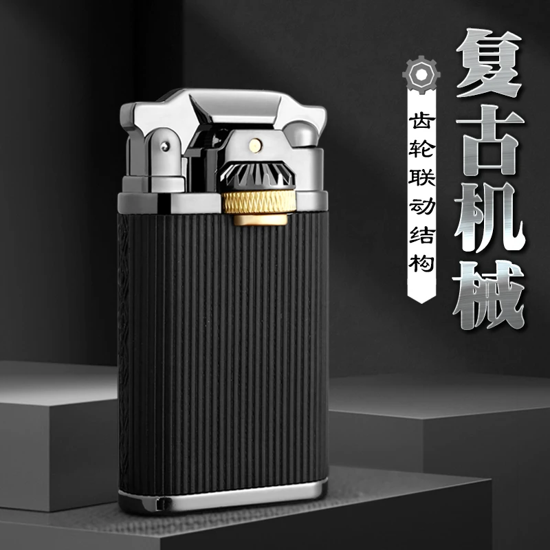 2024新款齿轮联动侧滑充气打火机直冲蓝焰个性创意男士高档打火机