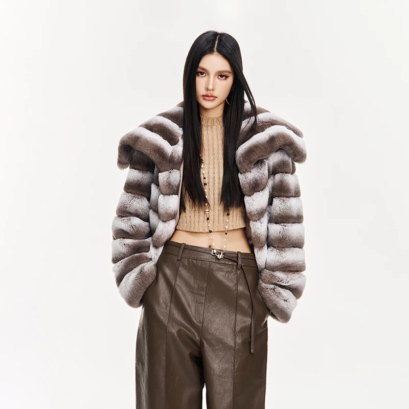 FLAME QUEEN/火焰皇后天使之翼 进口獭兔毛皮草外套女大翻领短款