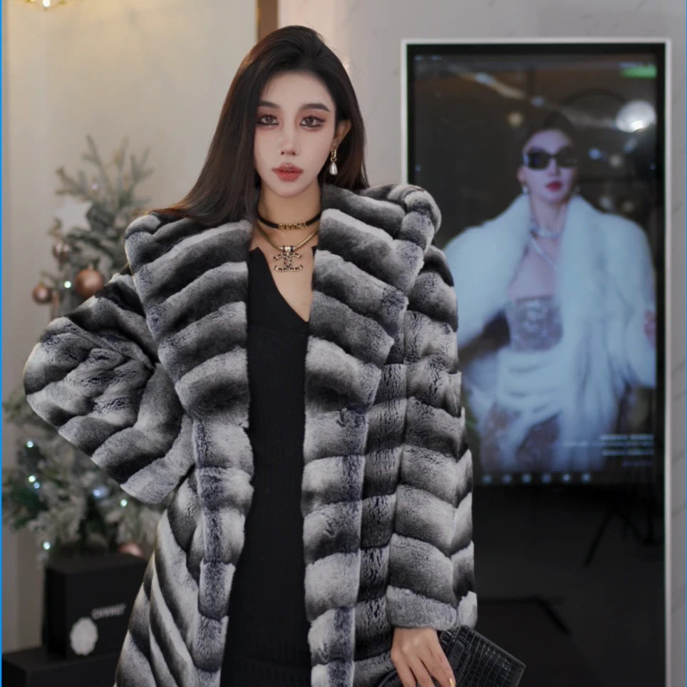 FLAME QUEEN/火焰皇后黑奢派对 进口獭兔整皮皮草中长款外套反季